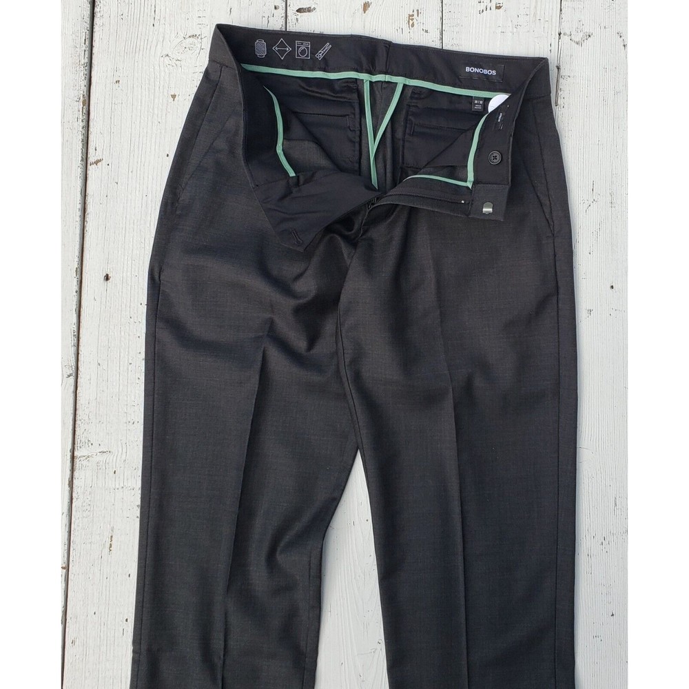 Bonobos Washable Wool Dress Pants Trousers CHARCOAL GREY 30 x 32 Athletic Fit - Picture 3 of 7
